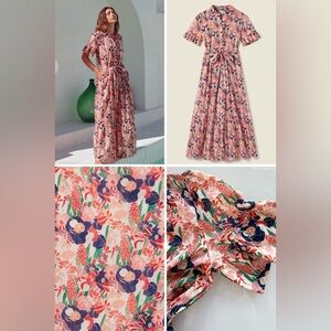 NWT Trovata Birds of Paradis Martine Red Jacintos Tiered Maxi Dress Cotton XS